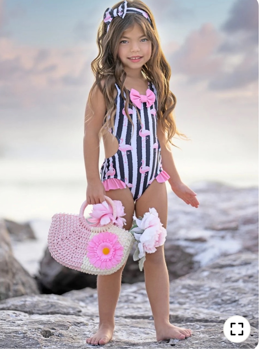 Mia Belle Girls Bella Black & White Stripe Bikini Swim Swimsuit One Piece 2T 3T